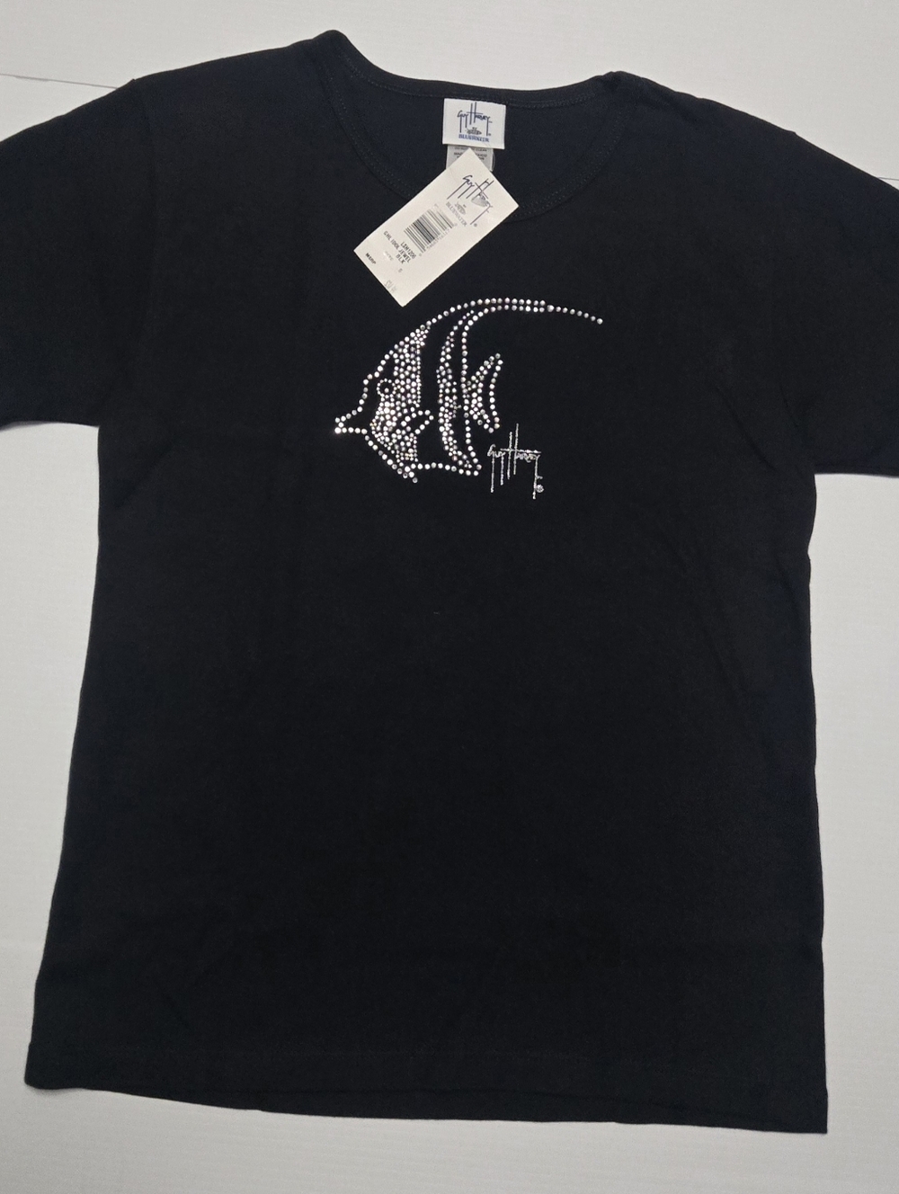 AFTCO Guy Hayley Small Size Black Rhinestone Fish Graphic T-Shirt, Soft Fabric - Picture 6 of 7